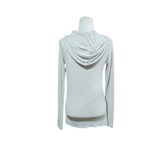 Spiritual Gangster Womens Beige Ribbed Knit Long Sleeve Hoodie Thumbholes - Picture 14 of 15